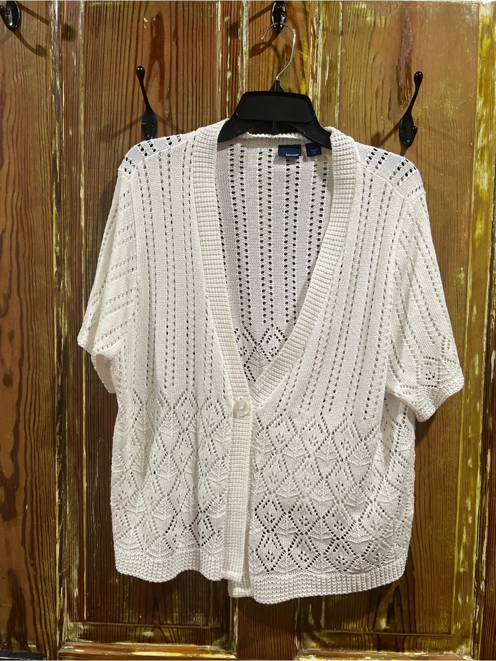 Basic Editions White Open-Knit Short Sleeve Cardigan